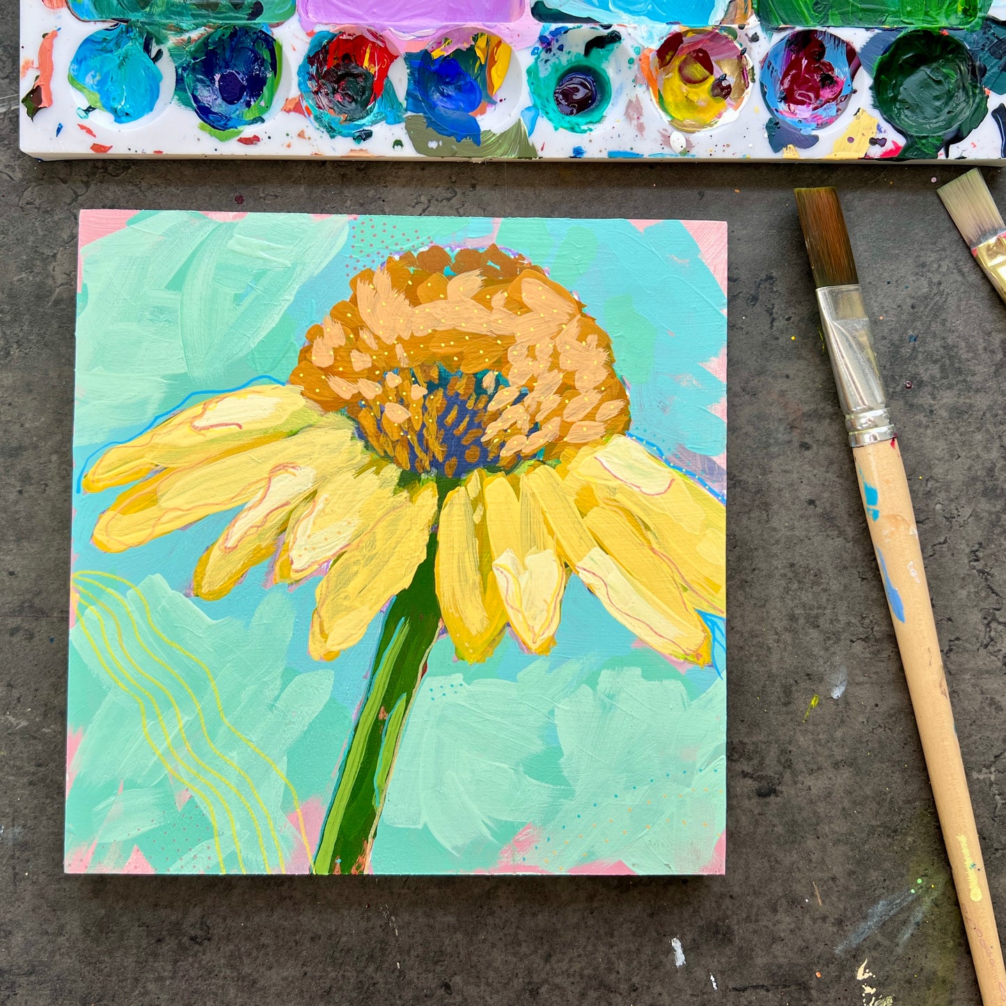 "Joyful Coneflower" 8x8 Original Acrylic Painting