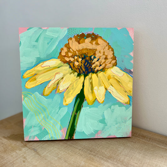 "Joyful Coneflower" 8x8 Original Acrylic Painting