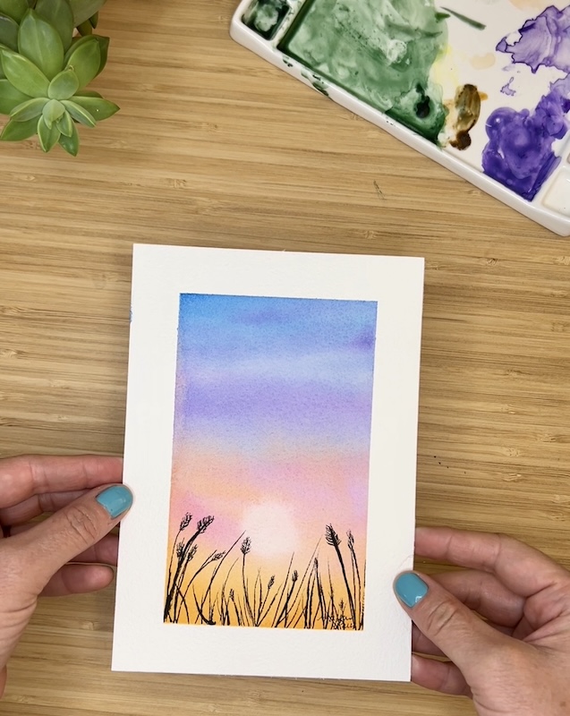 sunset reeds watercolor